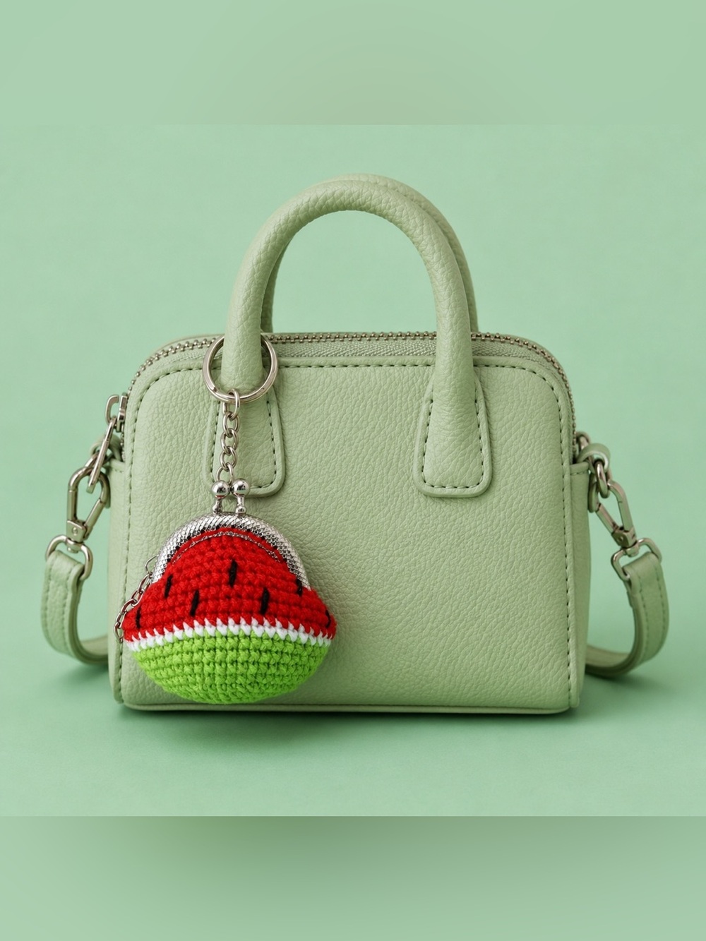 Adorable Handmade watermelon crocheted Change Purse w/keychain/ bag charm